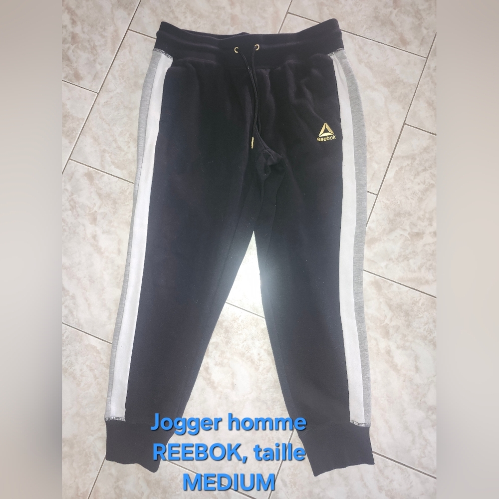Reebok Black and White Men's Joggers Medium